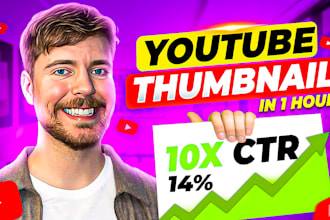 do attractive youtube thumbnail design in 1 hour
