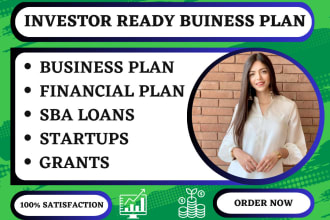 craft investor ready business plan, financial plan, pitch deck for startup, loan