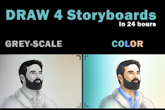 Top 5!  draw 4 storyboards in greyscale or color based of your script