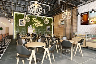 do interior design 3d rendering office,cafe,gym ,restaurant