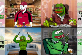 design viral crypto meme coin, token, animal, pepe meme logo