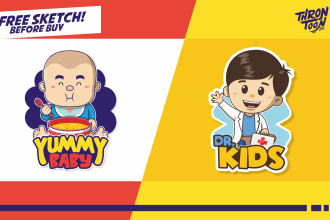 design playful cartoon mascot logo for your kids and children brand