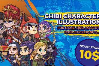 create 2d cartoon and chibi character for your game, board game, dnd, and else