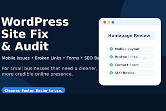 fix wordpress issues, mobile layout, forms, speed, and SEO