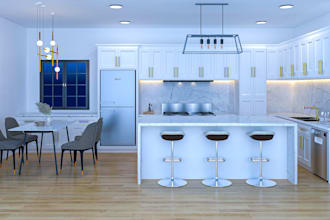 design modern kitchen, bathroom, bedroom interior and 3d realistic rendering