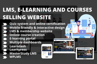 create elearning membership lms website in learndash, tutor lms , wplms or eduma