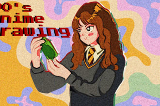 draw retro 90s 80s anime style