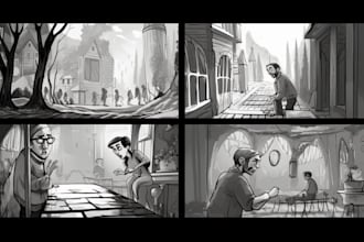 Hot Review!  draw a frame of storyboard in black white line art or color