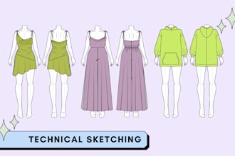 develop fashion technical flat sketches cad garment drawings