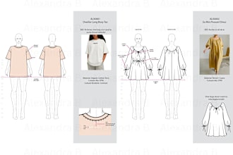 draw fashion garment technical flat cad and set up tech pack