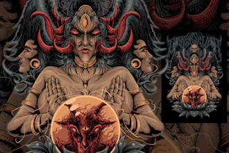 draw detailed dark, horror, brutal art for tshirt band