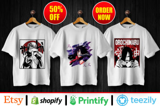 do custom anime t shirt design, american comic or manga style within 24 hours