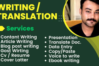 write artical, blog, ebook and i do translation