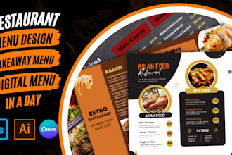 create restaurant menu, food menu, brochure, flyer