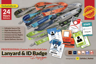 design id badge, lanyard, name card, press pass