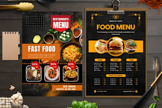 design professional restaurant menu, food poster, business card using canva pro