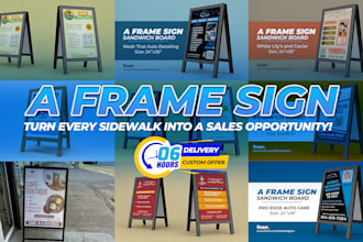 design a frame sign, sandwich board, sidewalk, yard, street sign, vinyl banner
