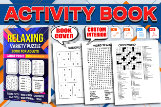 make activity puzzle book kids activity book cover with custom interior for KDP
