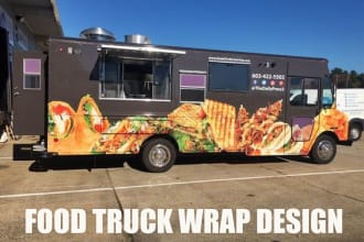 do modern food truck wrap design, vehicle wrap design, trailer wrap