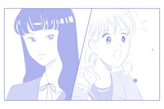 draw pretty illustration in retro japanese manga style