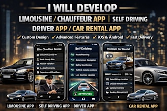 luxury limousine, chauffeur app, self driving app, driver app, car rental app