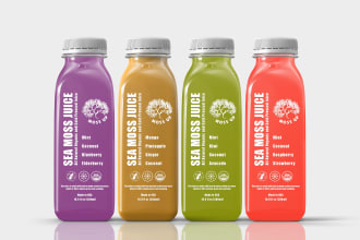 design juice label, water bottle label, energy drink, can and beverage label