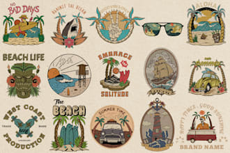 draw vintage summer illustrations for tshirt
