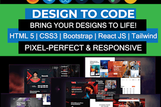 build a responsive website using react js, tailwind CSS, and HTML CSS bootstrap5