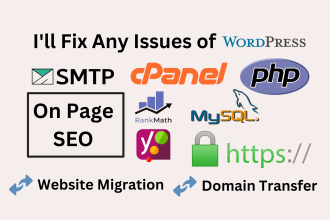 fix smtp email, dns, mysql database, cpanel, on page seo, website migration