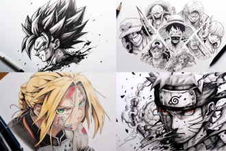 custom anime tattoo sleeve drawing sketch by renowned tattoo artist