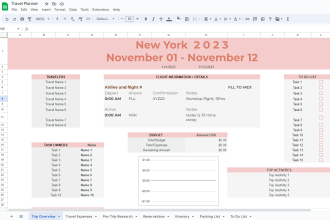 create travel planner spreadsheet, google sheets