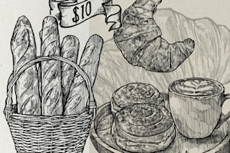 draw foods and beverages vintage sketch illustration