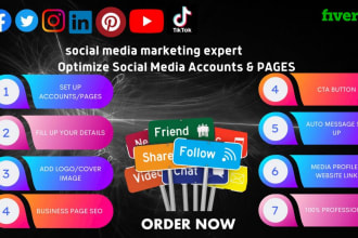create and set up all social media accounts and pages for your business