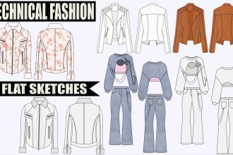 draw fashion flat  sketch and technical illustrations