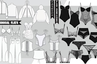 draw fashion flat  sketch and technical illustrations
