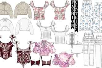 draw fashion flat  sketch and technical illustrations