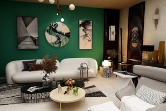design a contemporary interior and exterior in sketchup