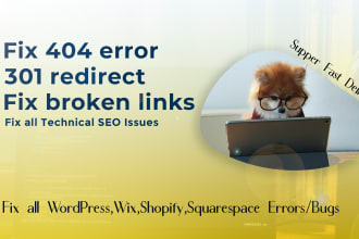 fix 404 error, 301 redirect, and all technical SEO issues