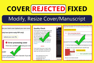 fix error, rejected, resize book cover or manuscript kdp