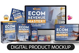 design digital product mockup and online course ecover bundle