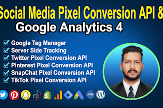 setup facebook, twitter, tiktok, pinterest, linkedin, snapchat pixel API via GTM