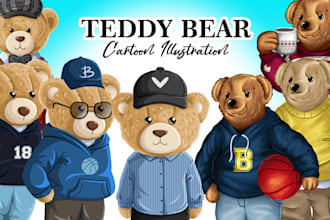draw teddy bear illustration for mascot cartoon and t shirt streetwear