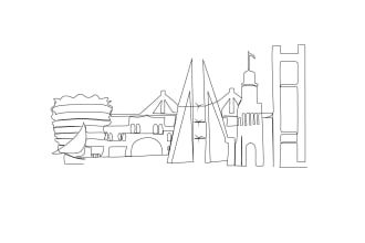 create line art illustration building and landscape