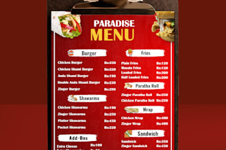 design professional restaurant menu design or digital menu