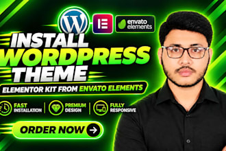 install wordpress theme, elementor kit from envato elements