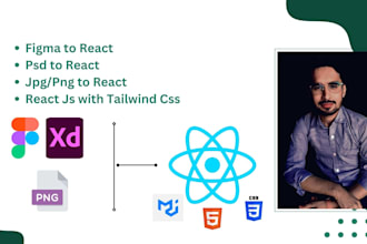 convert figma to react js app, psd to react, responsive html, CSS, tailwind