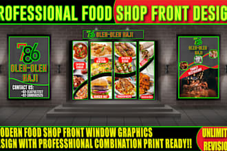 create modern shop front ,window graphic, signage design