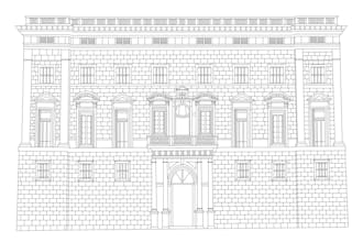 draw a detailed building line art, ancient, architecture etc
