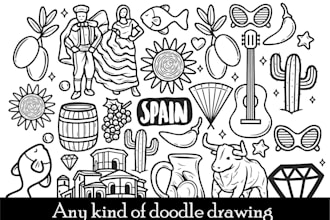 do custom doodle art illustration, doodle sticker, doodle pattern etc