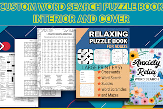 create custom word search book cover and interior for amazon KDP